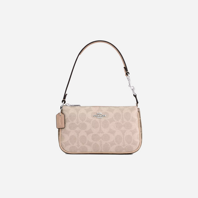 COACH Nolita 19 In Blocked Signature Canvas Silver/Sand/Taupe Multi