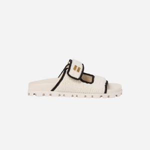 Miu Miu Crochet Knit Slides Ivory Black