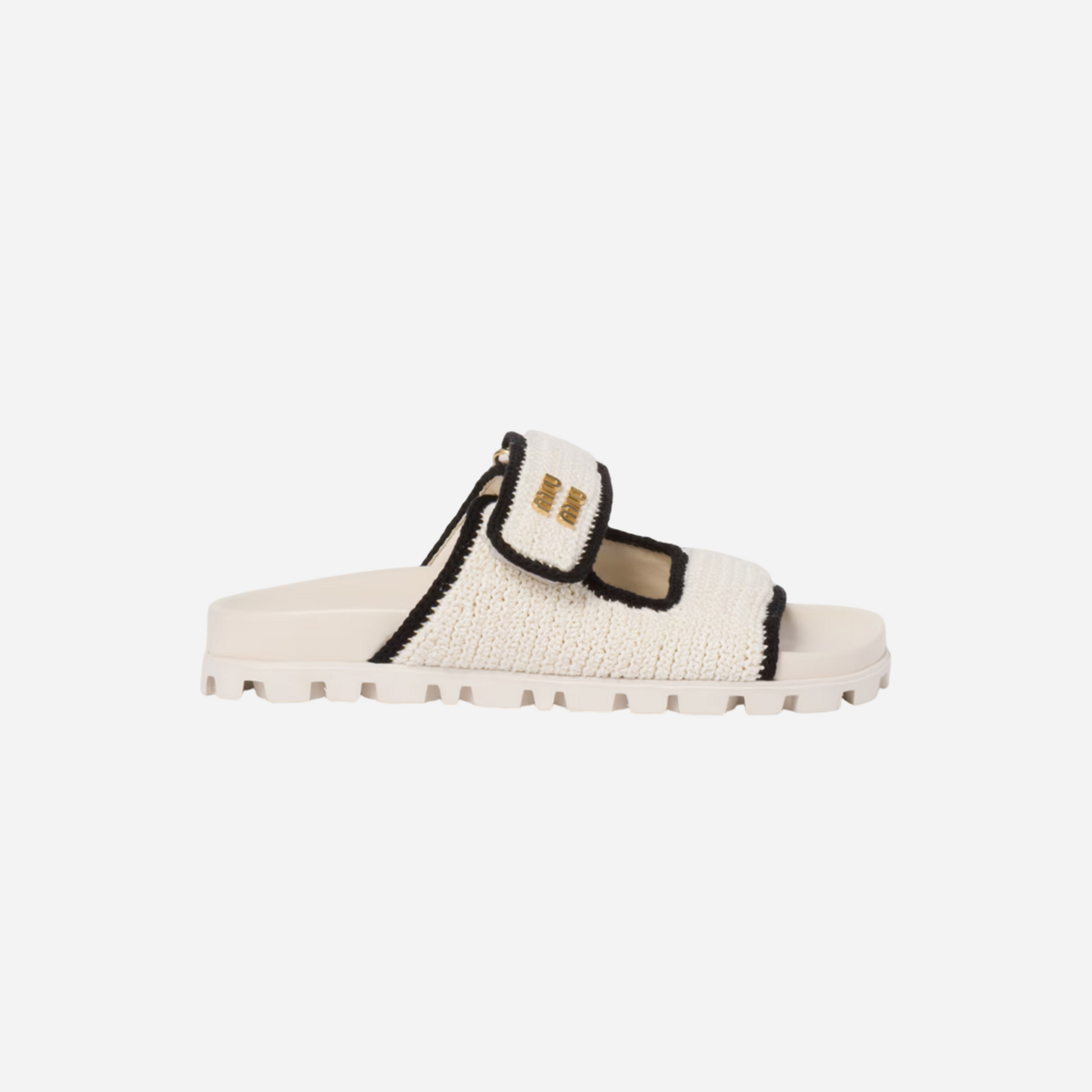 Miu Miu Crochet Knit Slides Ivory Black