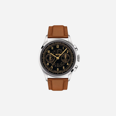 Tissot Telemeter 1938 Black Dial 42mm Light Brown Leather Strap Automatic Chronograph Watch