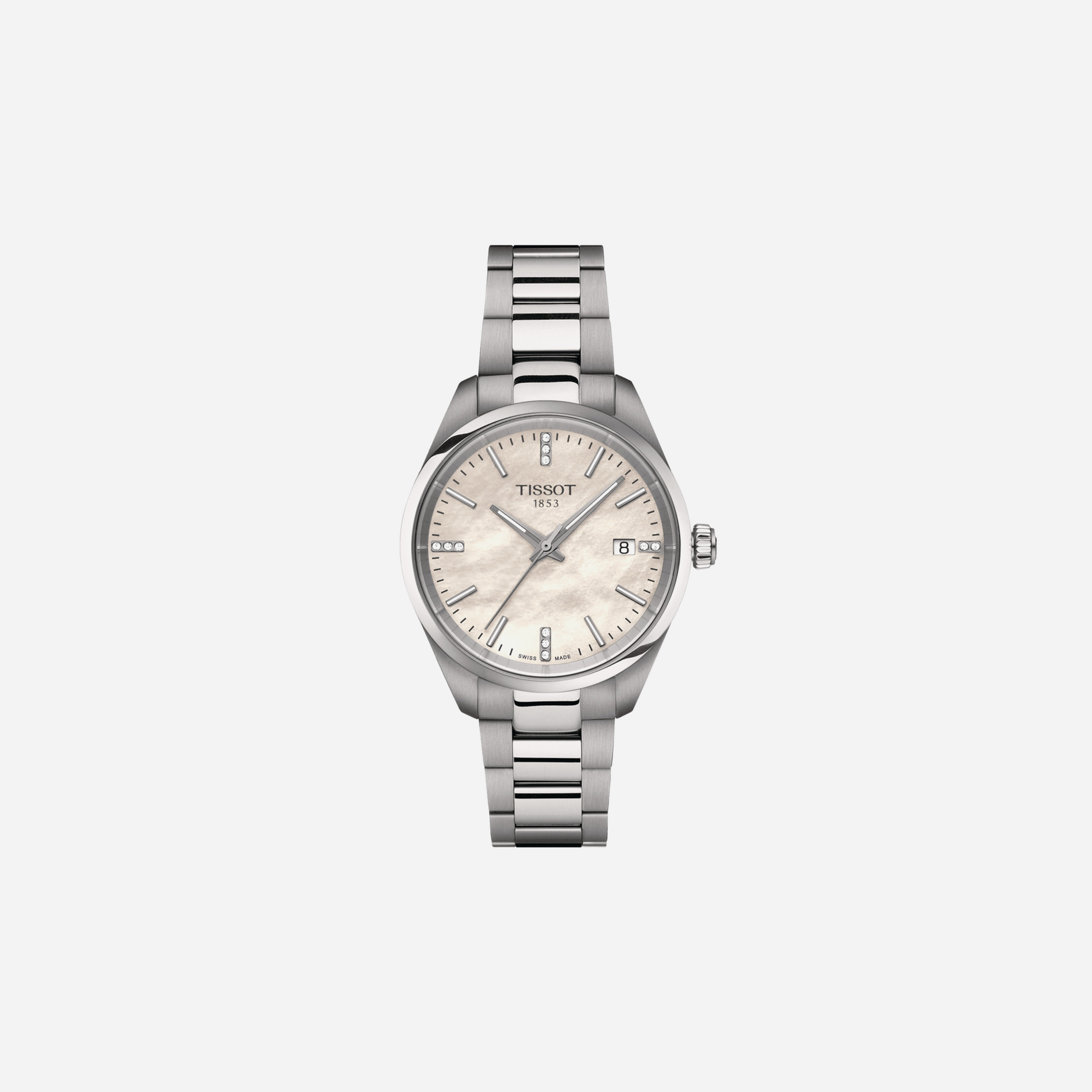 Tissot PR 100 Quartz 34mm White Mother-of-Pearl Dial Grey Stainless Steel Bracelet Watch