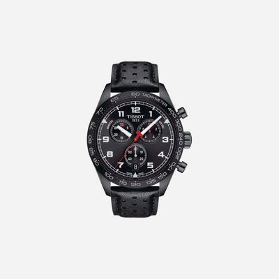 Tissot PRS 516 Chronograph Quartz Black Dial 45mm Leather Strap Watch
