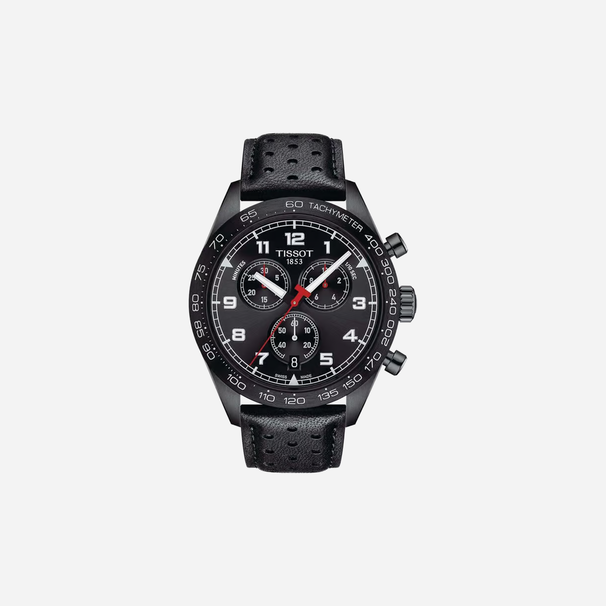 Tissot PRS 516 Chronograph Quartz Black Dial 45mm Leather Strap Watch