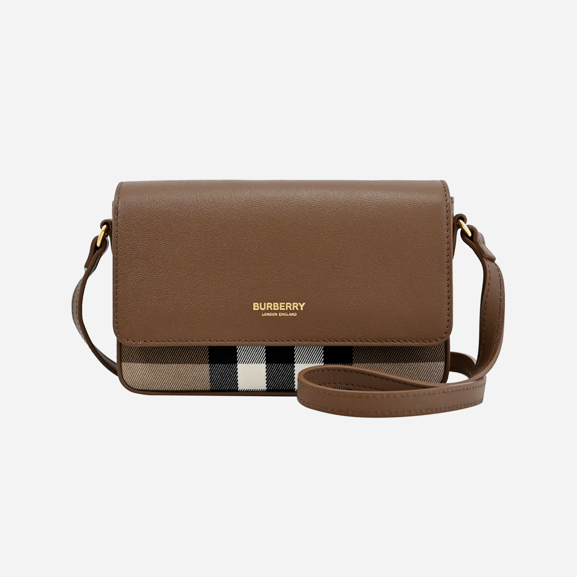 Burberry New Hampshire House Check & Derby Leather Crossbody Brown