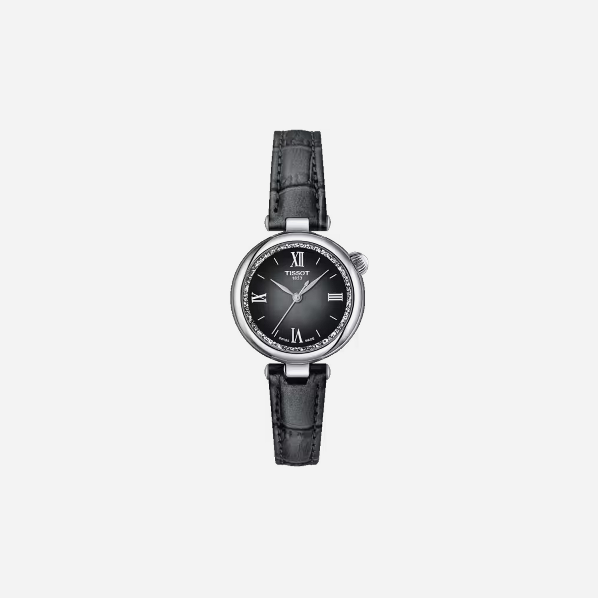 Tissot Desir Graded Silver-Black Dial 28mm Grey Leather Strap Watch