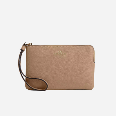 COACH Corner Zip Wristlet Gold/Taupe