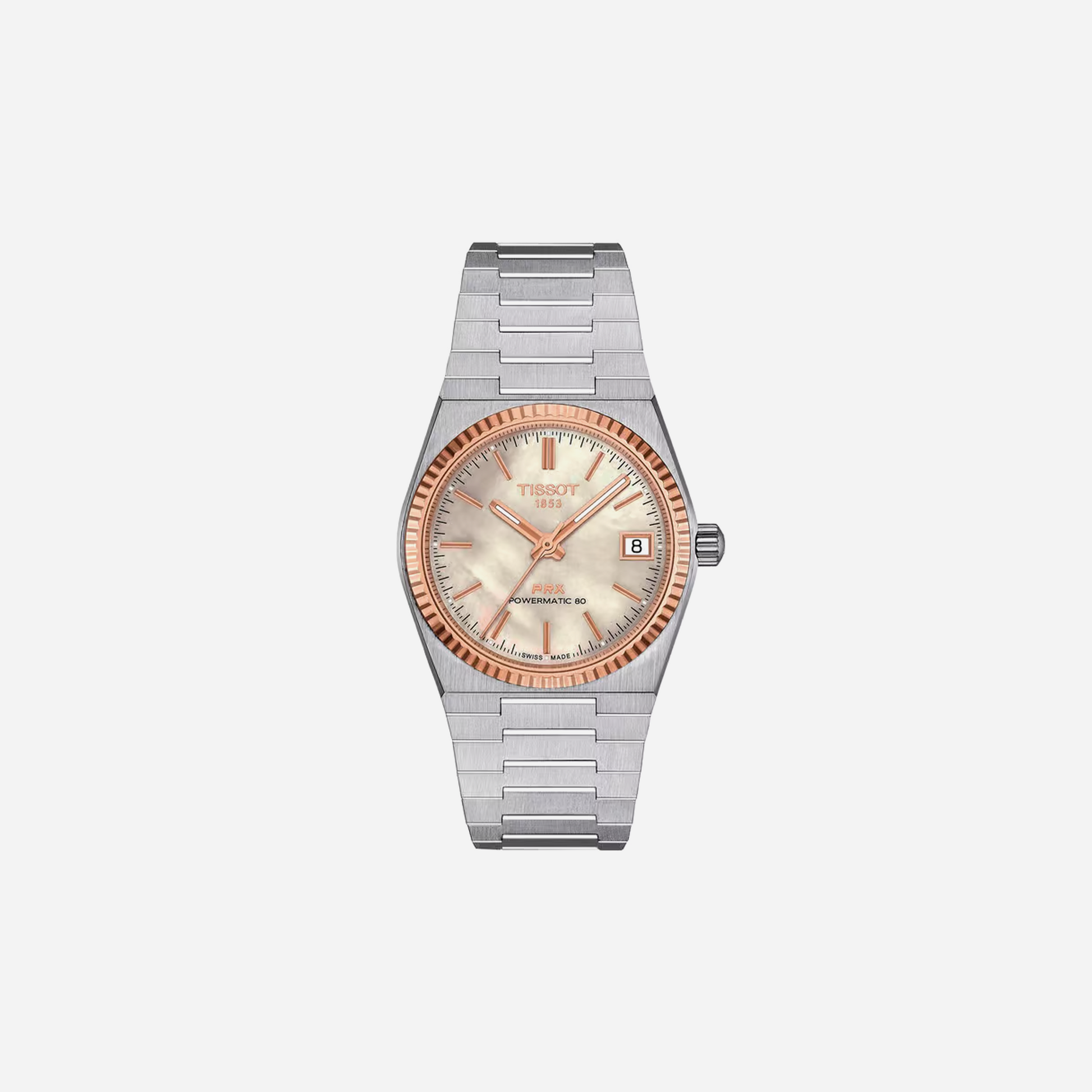 Tissot PRX Powermatic 80 White Mother-of-Pearl Dial Grey 35mm Stainless Steel Steel & 18K Gold Bezel Automatic Watch