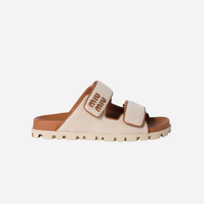 Miu Miu Canvas Slides Beige/Brandy