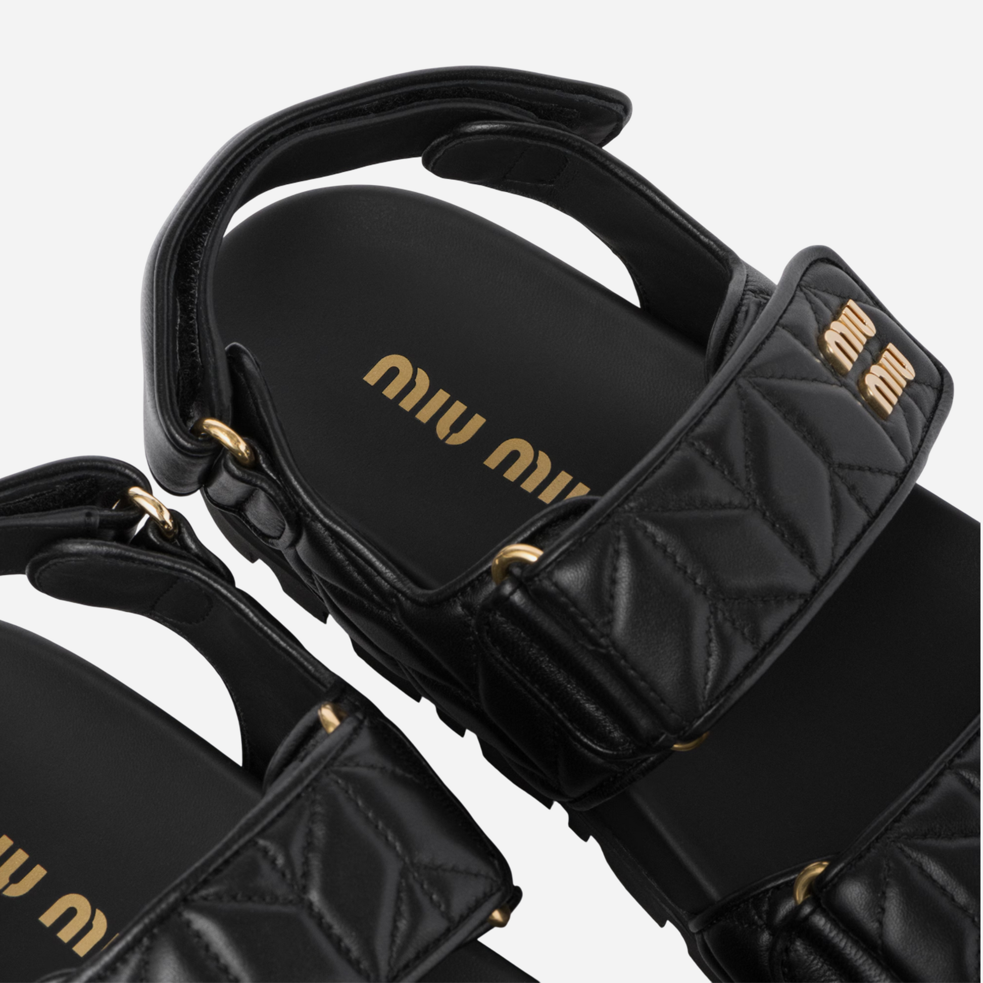 Miu Miu Leather Sporty Slides Black