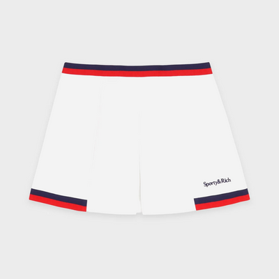 Sporty&Rich Serif Logo Mila Skirt - White/Navy/Red