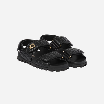 Miu Miu Leather Sporty Slides Black
