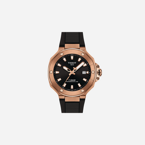 Tissot T-Race Powermatic 80 41mm Rose Gold PVD Case Black Dial Black Silicone Strap