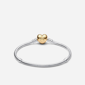 Pandora Moments Heart & Snake Chain Bracelet Two-Tone Gold