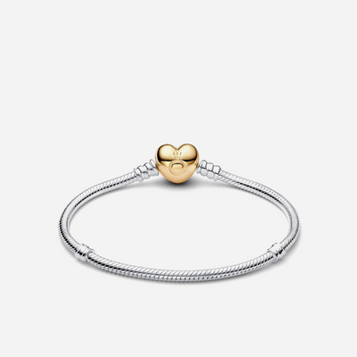 Pandora Moments Heart & Snake Chain Bracelet Two-Tone Gold