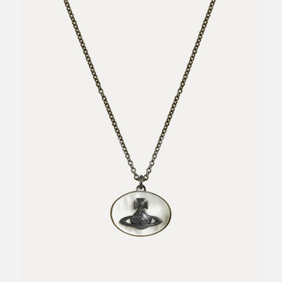Vivienne Westwood Man. Eliza Pendant Necklace Ruthenium / Grey, White Mop