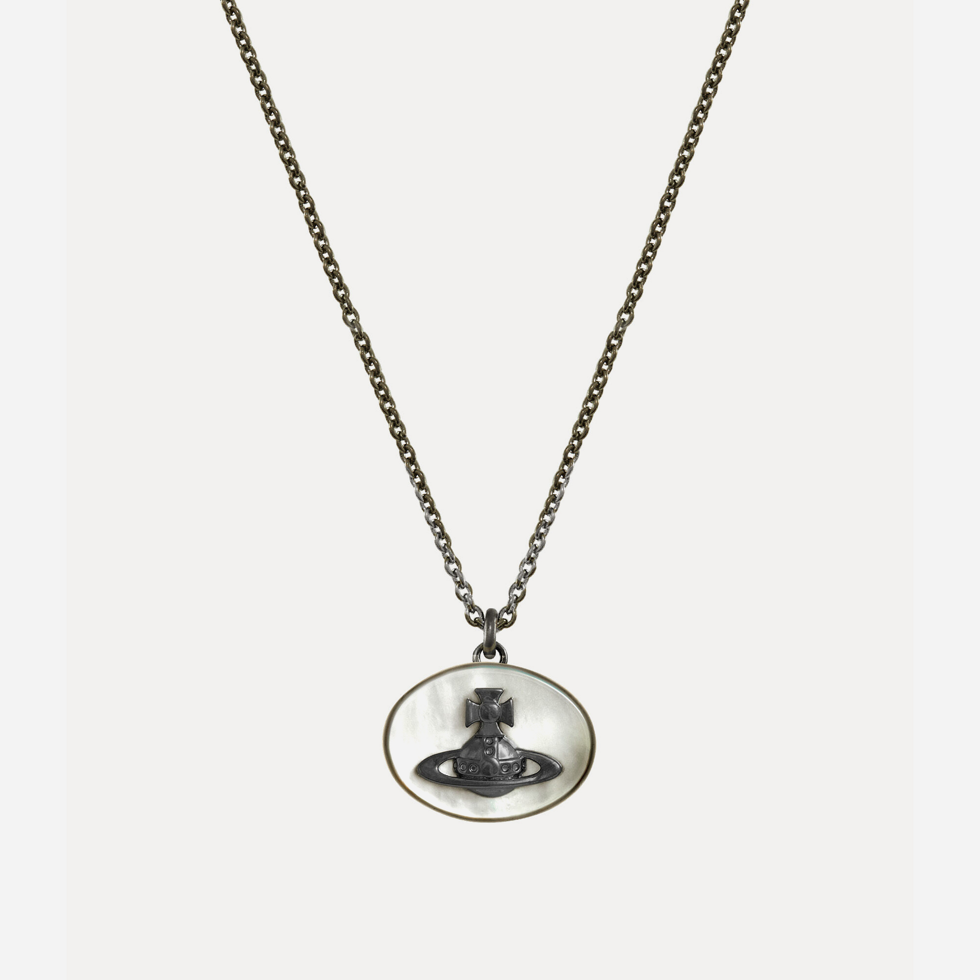 Vivienne Westwood Man. Eliza Pendant Necklace Ruthenium / Grey, White Mop