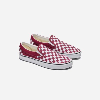 Vans Classic Slip-On Checkerboard Shoe Rhododendron Red / White