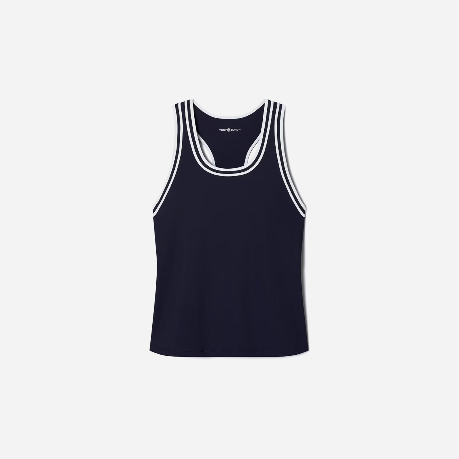 Tory Burch Performance Jersey Racerback Tennis Tank Deep Navy Snow White