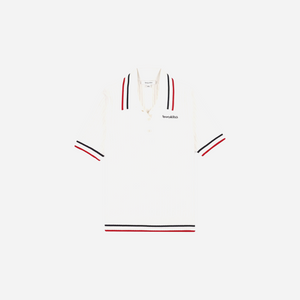 Sporty&Rich Serif Logo MIni Cable Polo - Off White/Navy/Red