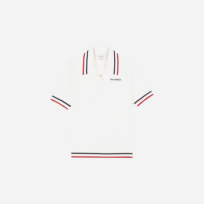 Sporty&Rich Serif Logo MIni Cable Polo - Off White/Navy/Red