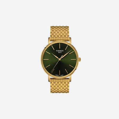 Tissot Everytime Green Dial 40mm Yellow Gold PVD Stainless Steel Bracelet Quartz Watch