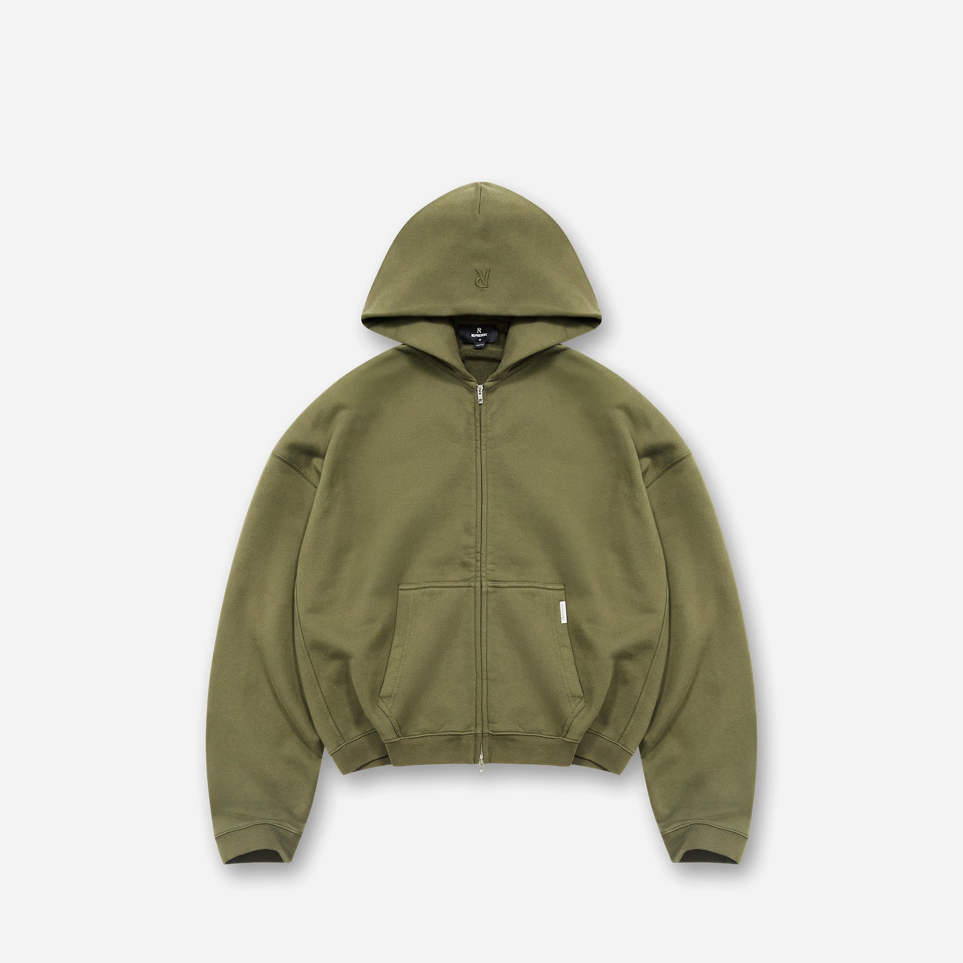 REPRESENT SS25 Initial Boxy Zip Through Hoodie Army Green