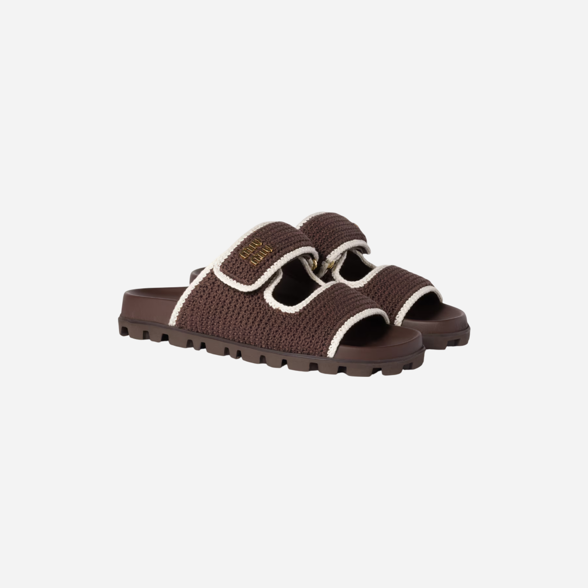 Miu Miu Crochet Knit Slides Cocoa Ivory