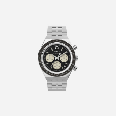 Q Timex Chronograph 40mm Stainless Steel Bracelet Silver / Black Watch