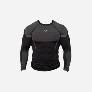 GYMSHARK Onyx 5.0 Seamless Long Sleeve T-shirt Black/Light Grey