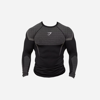 GYMSHARK Onyx 5.0 Seamless Long Sleeve T-shirt Black/Light Grey