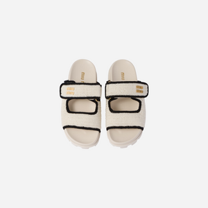 Miu Miu Crochet Knit Slides Ivory Black