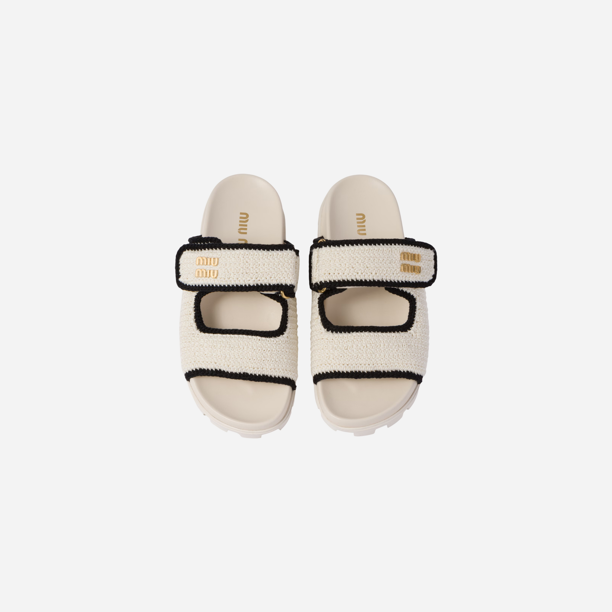 Miu Miu Crochet Knit Slides Ivory Black
