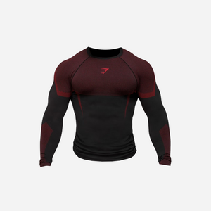 GYMSHARK Onyx 5.0 Seamless Long Sleeve T-shirt Black/Carmine Red