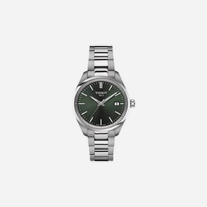 Tissot PR 100 Quartz 34mm Silver Dial Green Stainless Steel Bracelet Watch