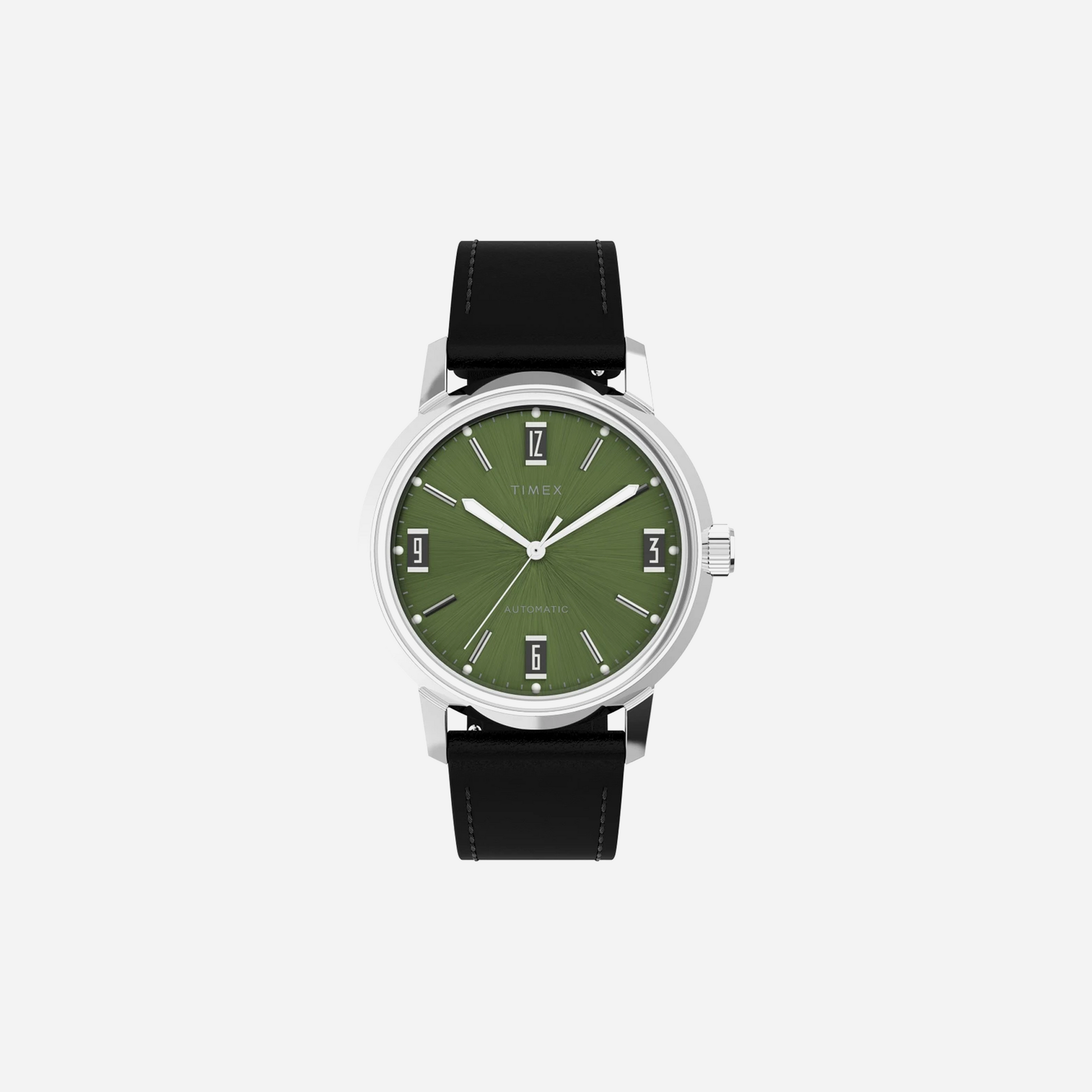 Timex Marlin Automatic 40mm Leather Strap Black / Green Watch