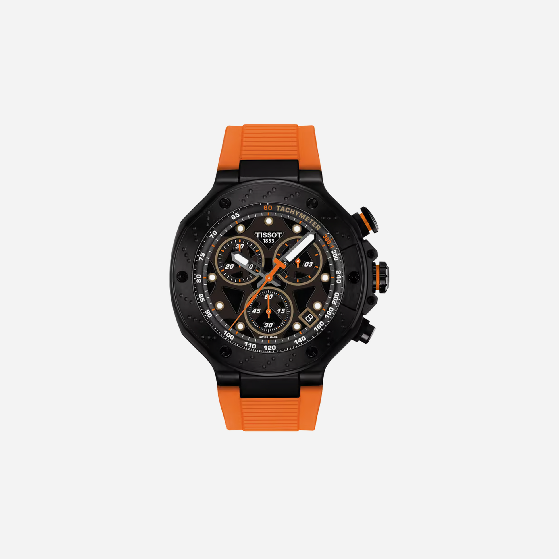 Tissot T-Race Orange Silicone Strap Black Dial 45mm Quartz Chronograph Watch
