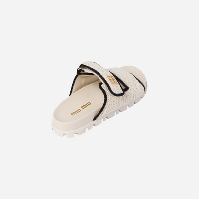 Miu Miu Crochet Knit Slides Ivory Black