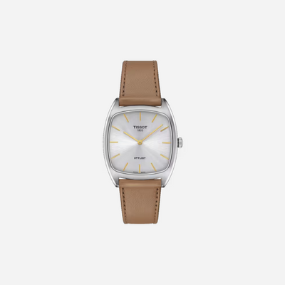 Tissot Stylist Silver 32mm Dial Light Brown Leather Strap Watch