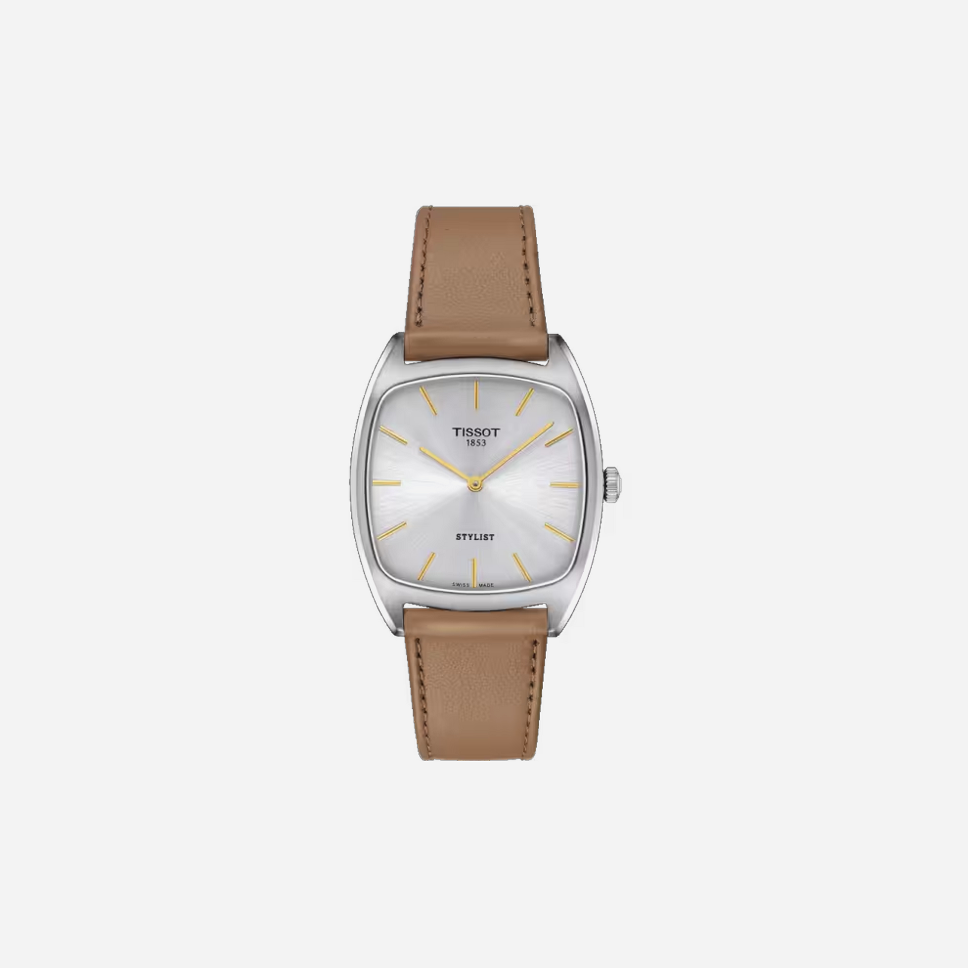 Tissot Stylist Silver 32mm Dial Light Brown Leather Strap Watch