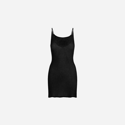 SKIMS Sheer Knit Mini Plunge Dress Onyx
