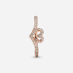 Pandora Sparkling Wishbone Heart Ring Rose Gold Plated