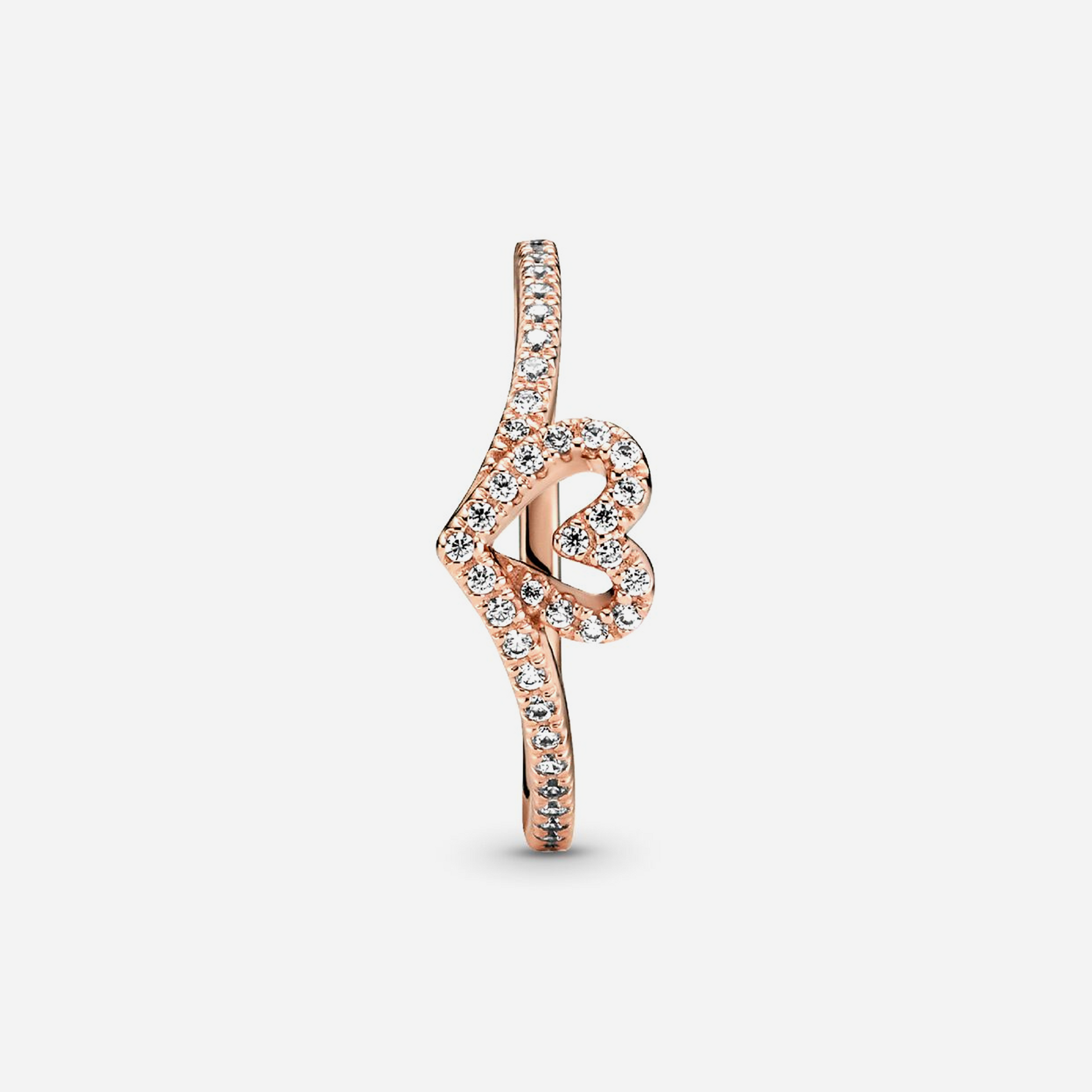 Pandora Sparkling Wishbone Heart Ring Rose Gold Plated