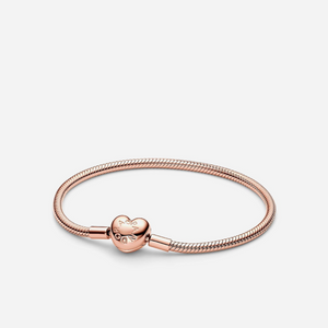 Pandora Moments Heart & Snake Chain Bracelet Rose Gold Plated