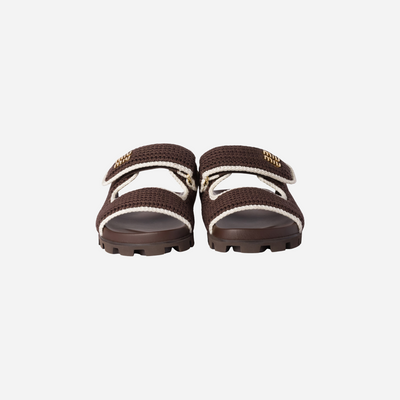 Miu Miu Crochet Knit Slides Cocoa Ivory