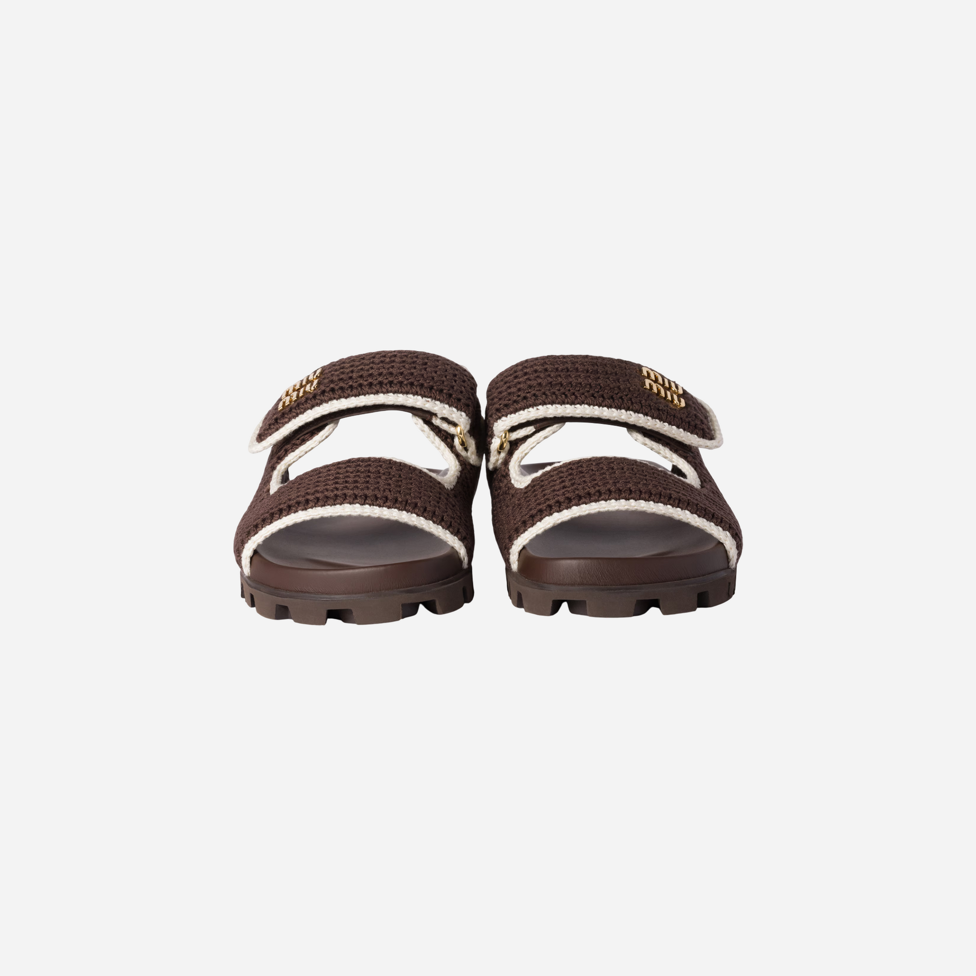 Miu Miu Crochet Knit Slides Cocoa Ivory