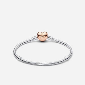 Pandora Moments Heart & Snake Chain Bracelet Two-Tone Rose Gold