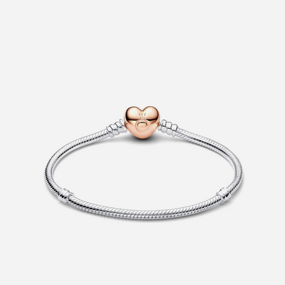 Pandora Moments Heart & Snake Chain Bracelet Two-Tone Rose Gold