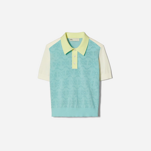 Tory Burch Cotton Pointelle Logo Polo New Ivory Pastel Sky