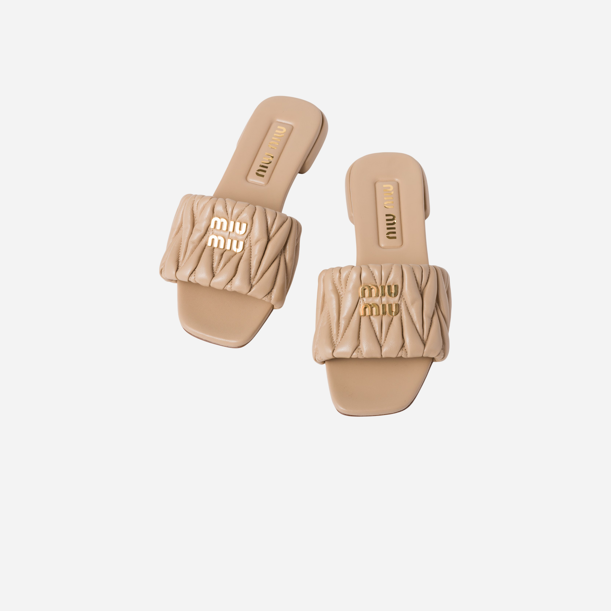 Miu Miu Leather Slides Sand Biege