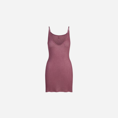SKIMS Sheer Knit Mini Plunge Dress Beet
